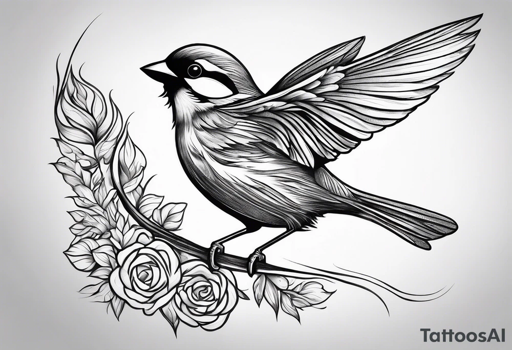 sunrays sparrow flying tattoo idea