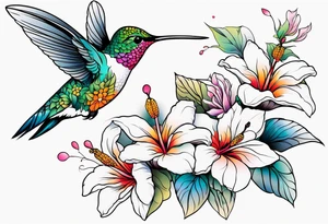 botanical, flowers, colorful, different, hummingbird tattoo idea