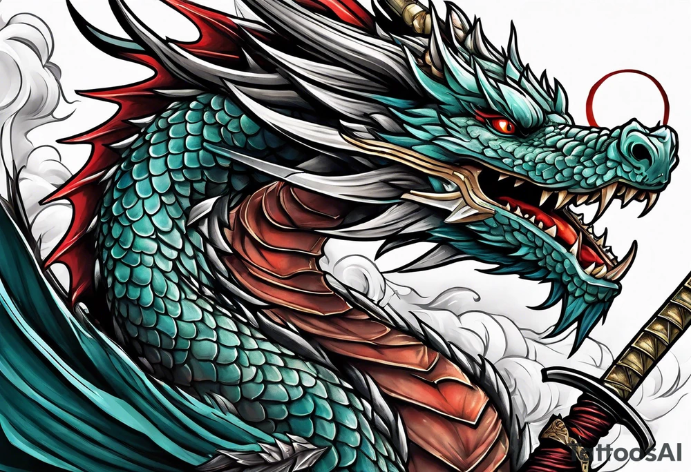 dragon around a katana sword tattoo idea