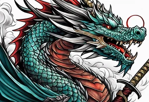 dragon around a katana sword tattoo idea