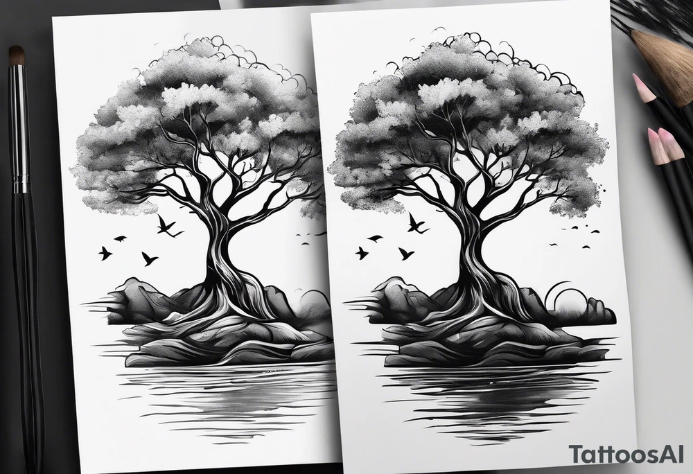 Three trees fineline simple tattoo idea