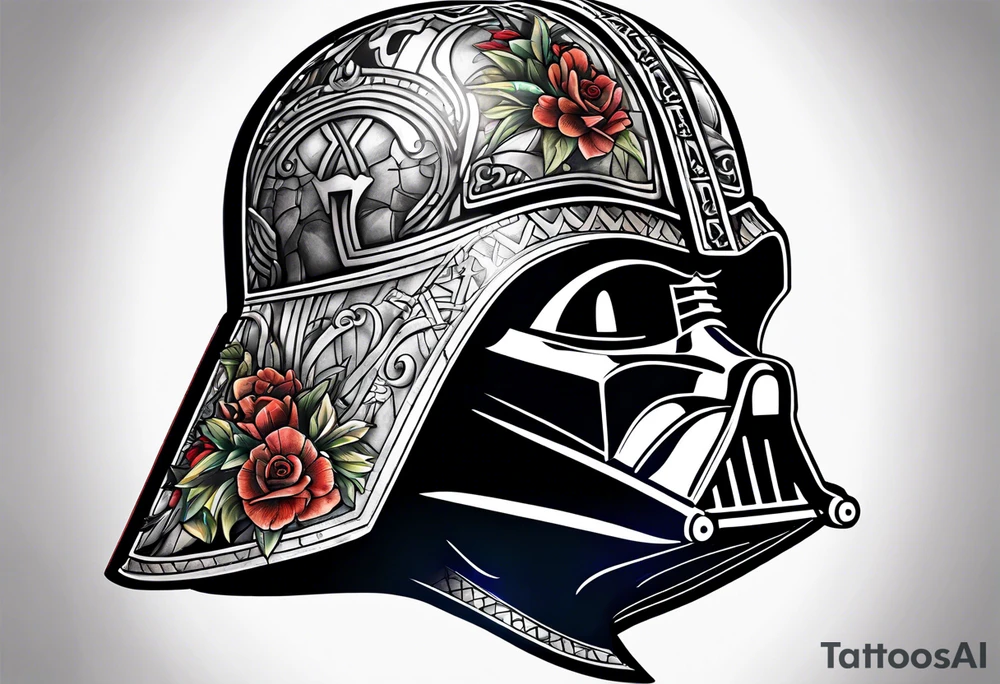 Burnt darth vader helmet with a gladiator tattoo idea