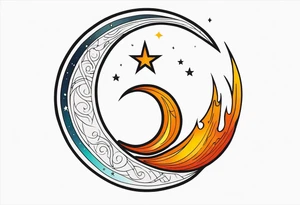 explore symbole 
sacred crescent moon 
glyph 
fire 
celestial tattoo idea