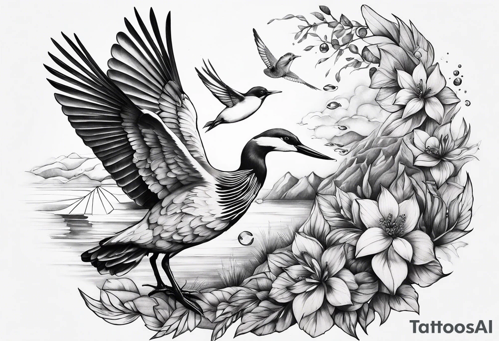 Nature  sleeve animals water bird tattoo idea