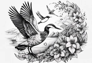 Nature  sleeve animals water bird tattoo idea