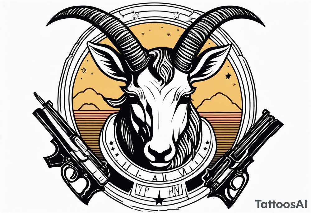 capricorn with sunglasses and gun tattoo idea