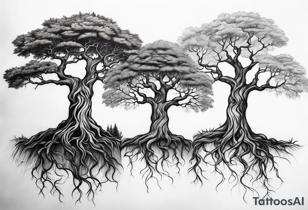 Three small trees together by the roots tattoo idea