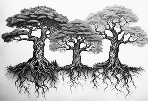 Three small trees together by the roots tattoo idea