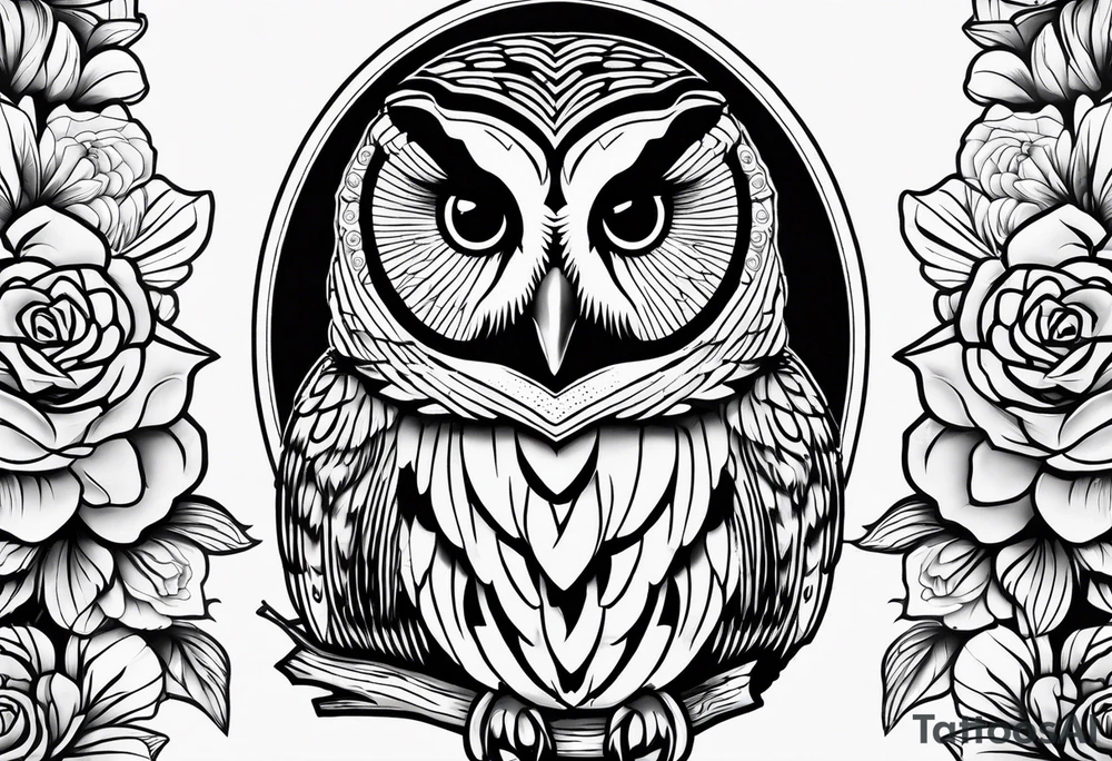 Barred owl with a single rose tattoo idea