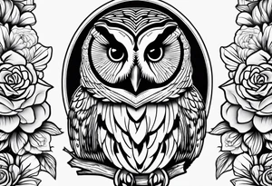 Barred owl with a single rose tattoo idea