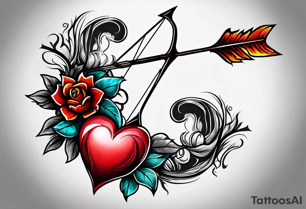 Heart on fire with an arrow shot through it. Showcasing things were difficult between me and my husband and how we are separating our paths tattoo idea