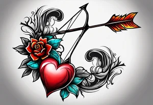 Heart on fire with an arrow shot through it. Showcasing things were difficult between me and my husband and how we are separating our paths tattoo idea