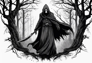 grim reaper forest tattoo idea