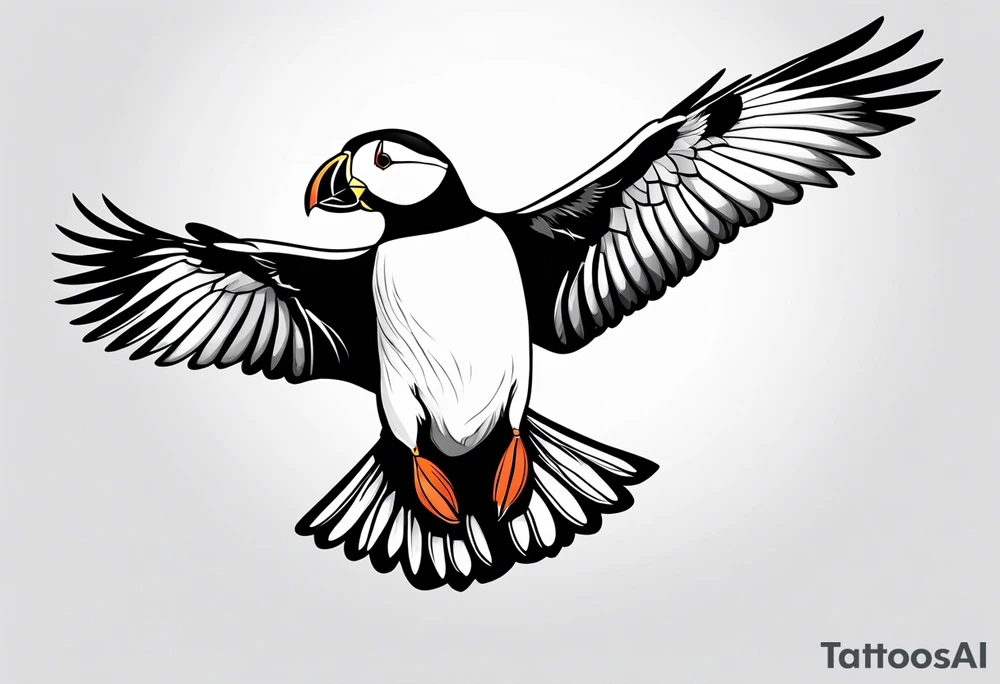 a flying puffin without background tattoo idea