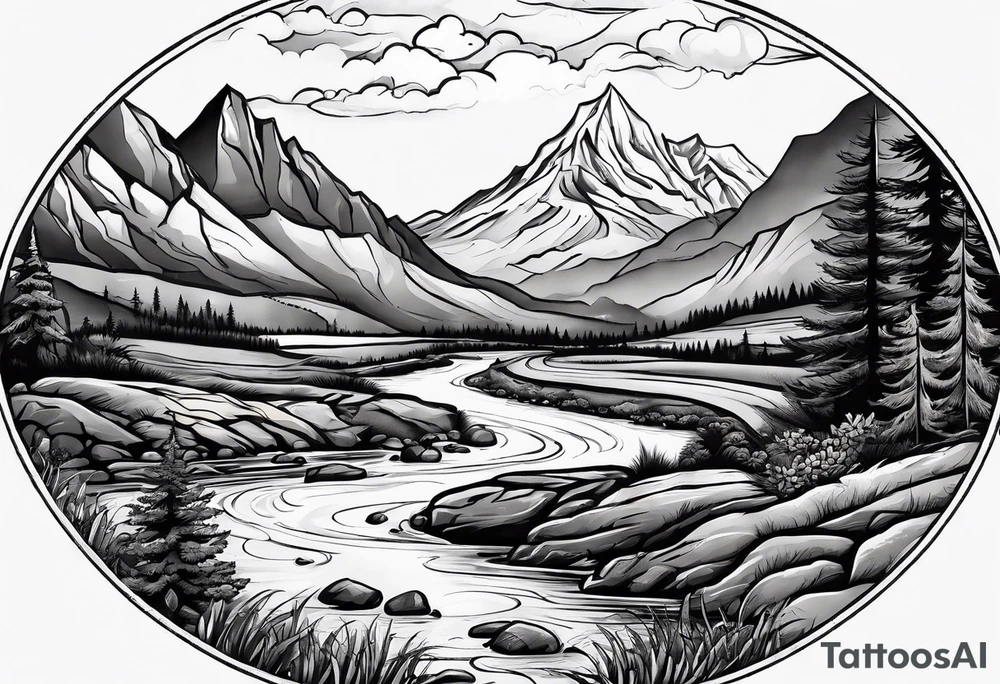 River below mountain tattoo idea