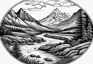 River below mountain tattoo idea
