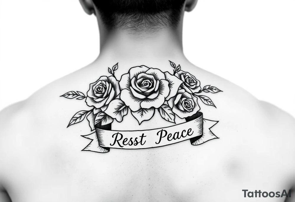 Hip hop religious rest in peace with roses and a banner for a name arm tattoo tattoo idea