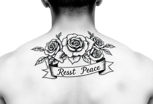 Hip hop religious rest in peace with roses and a banner for a name arm tattoo tattoo idea