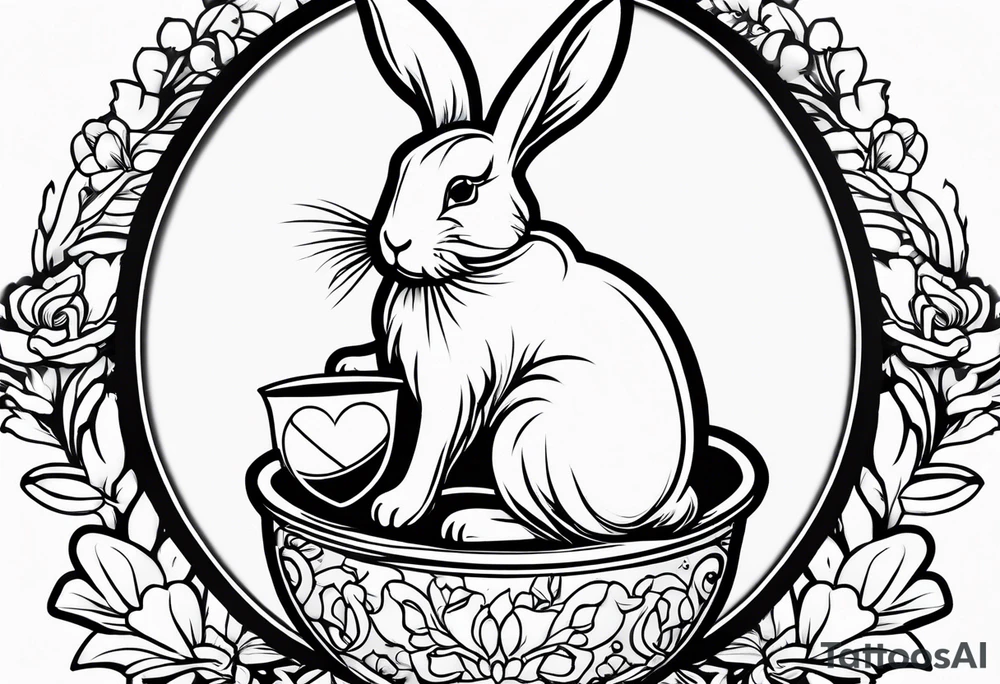 Side view outline of bunny with heart and honey pot tattoo idea
