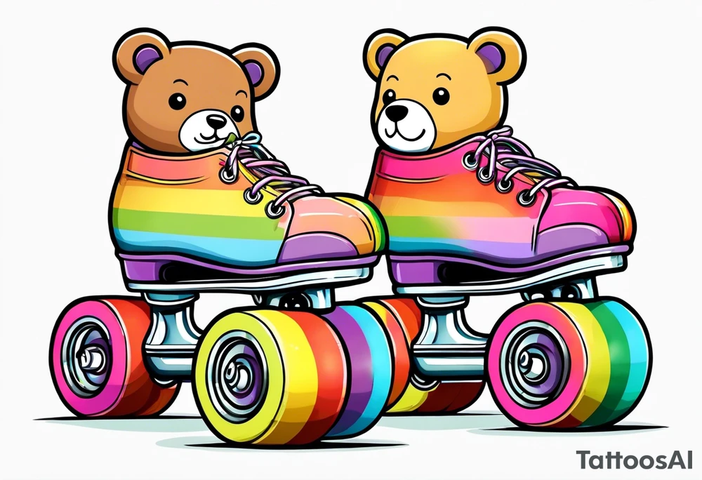 cute pastel rainbow rollerskates for a teddy bear tattoo idea