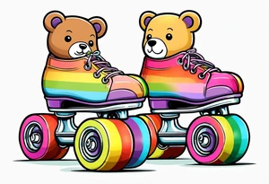 cute pastel rainbow rollerskates for a teddy bear tattoo idea