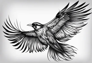 elegant long feathered bird in flight tattoo idea