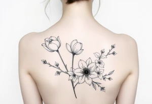 tulips, cherry blossoms and love creepers, floral arm wrap details tattoo idea