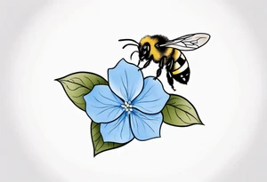 Small minimalist tattoo for forearm of a blue Hydrangea and a very small bee. tattoo idea