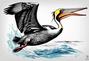 action photo diving pelican tattoo idea