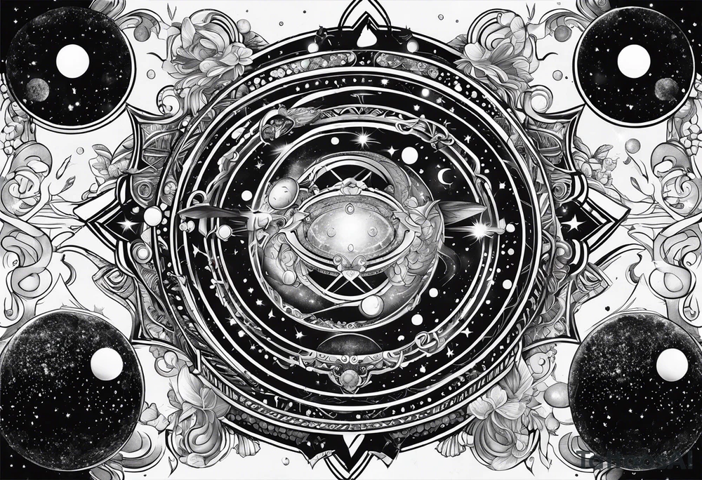 Cosmos with galaxies and planets tattoo idea