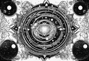 Cosmos with galaxies and planets tattoo idea