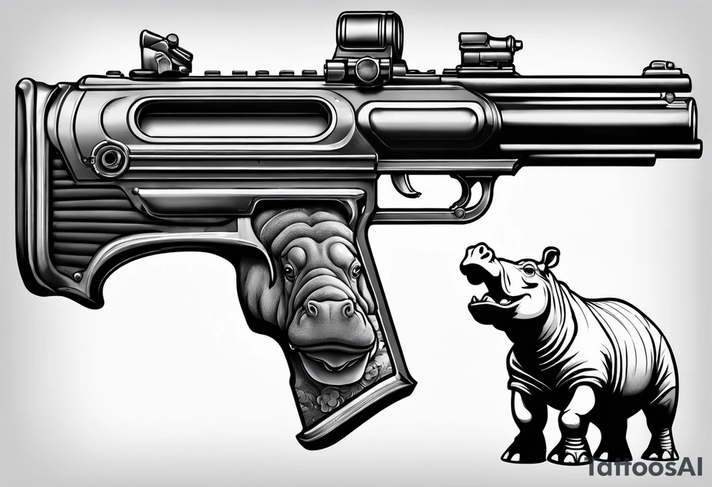 hippo shooting gun tattoo idea