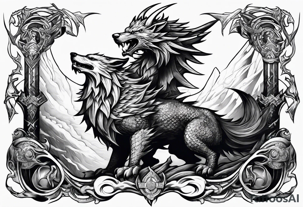 Valhalla sword dragon wolf tattoo idea