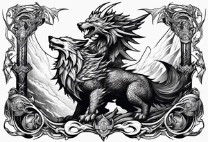 Valhalla sword dragon wolf tattoo idea