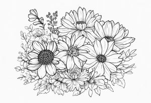 cosmos, chrysanthemums,and narcissus flower arrangement for a tattoo on the fore arm tattoo idea