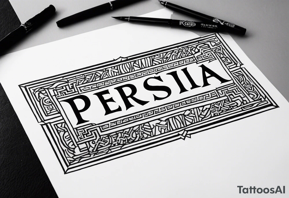 Text saying “Persia”.  Just the text and nothing else going on in the tattoo. tattoo idea