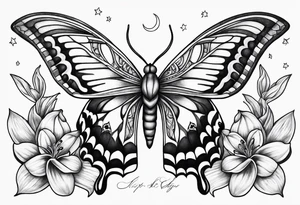 Moon and stars moth lily tattoo idea