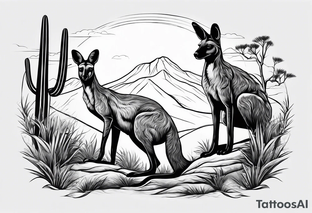 Outback, a kangaroo, a dingo and an emu. tattoo idea