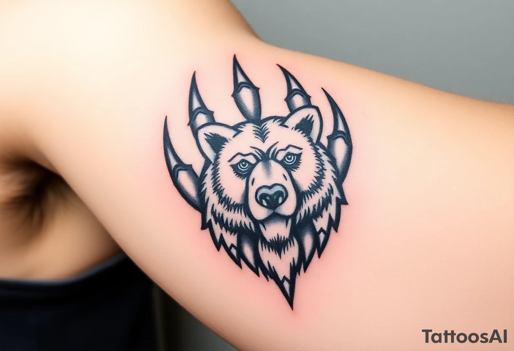 Bears paw with bear face in the middle tattoo idea