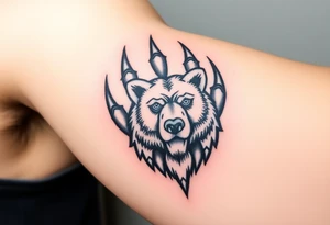 Bears paw with bear face in the middle tattoo idea