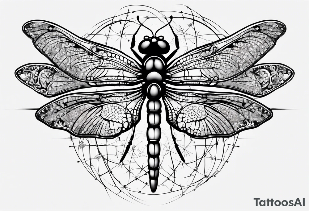 fine line barbed wire small dragonfly tattoo idea