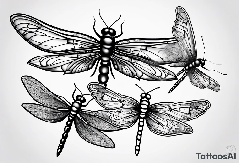 4 dragonflies flying together tattoo idea