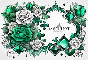 Emerald color Puzzle pieces tattoo idea