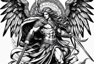 Arm sleeve of St Michael killing the devil with a spear tattoo idea