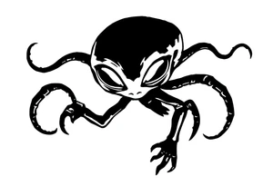 A silhouette stencil style drawing of an cute alien tattoo idea
