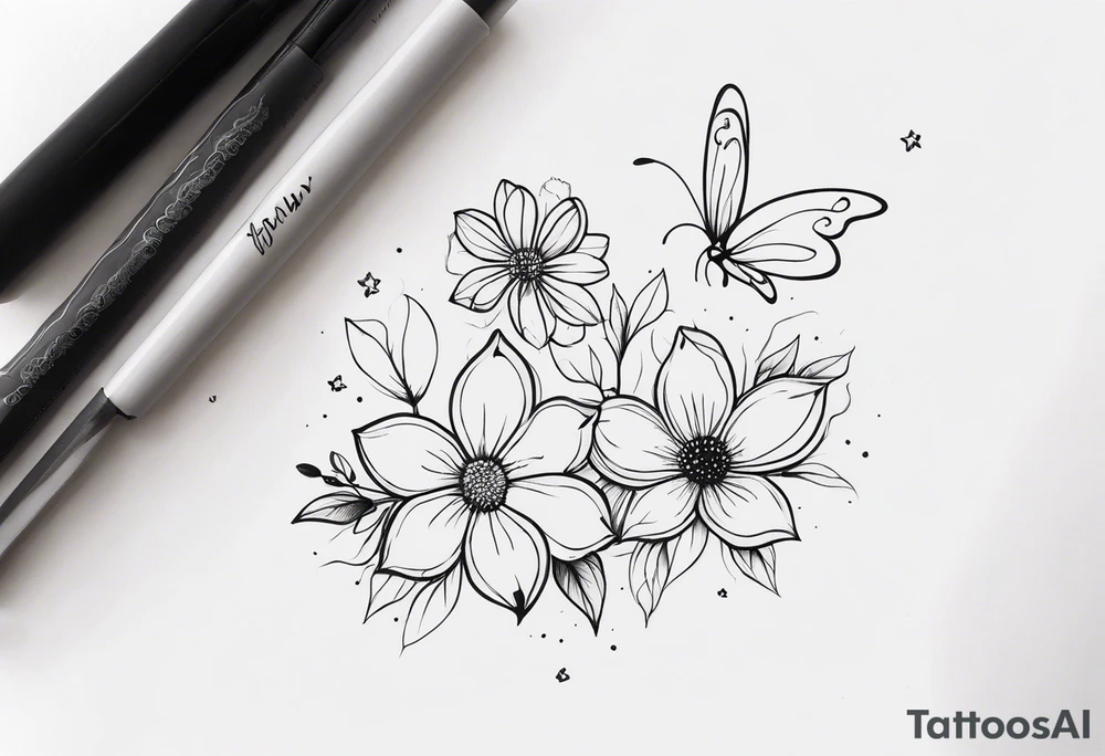 Pretty ,feminine flowers delicate small butterflys tattoo idea