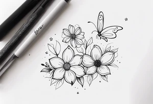Pretty ,feminine flowers delicate small butterflys tattoo idea