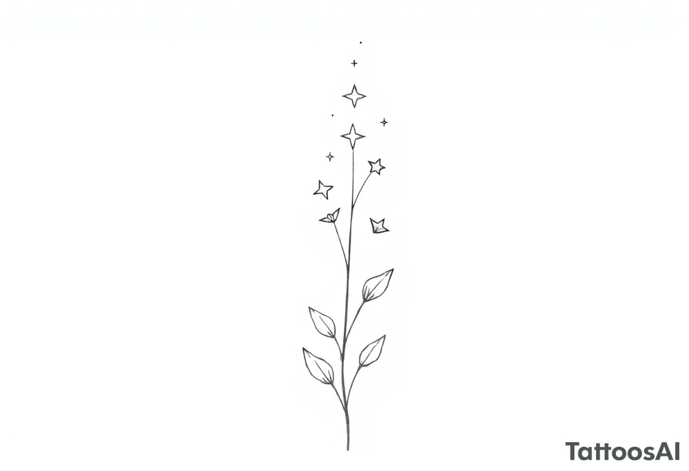Simple, delicate, fine line, stars, plant. Vertical tattoo idea