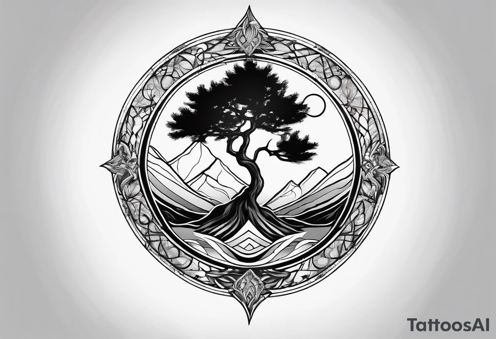 Tree and windrose tattoo idea