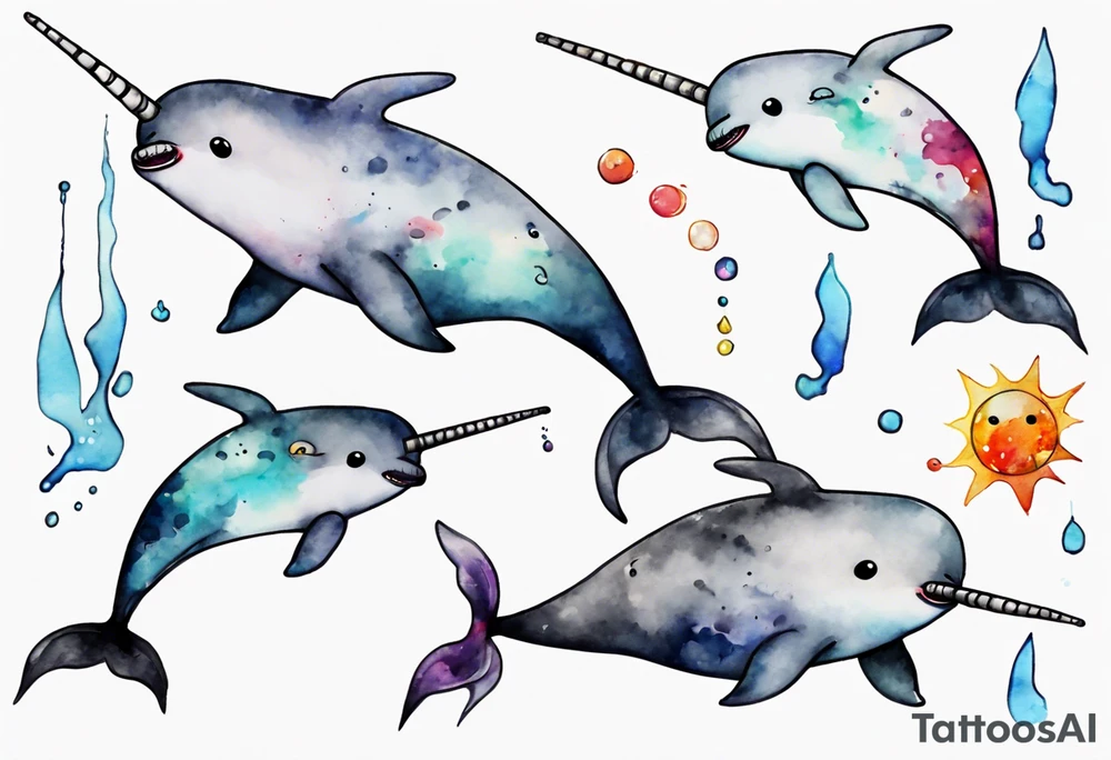 a solitary grey narwhal angry tattoo idea